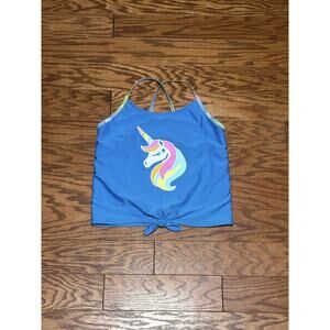 Cat & Jack Youth Girls Light Blue Unicorn Two-Piece Tankini Top Only, Size XL